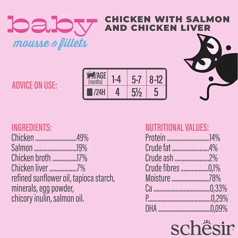 Schesir Baby Cat Mousse & Fillet Multipack Chicken, Salmon & Liver 165G