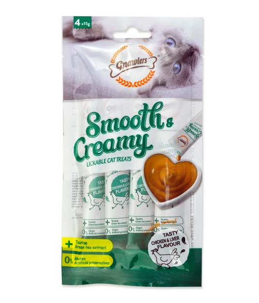 Gnawlers Smooth & Creamy Cat Treats – Chicken & Liver Flavor (4x15g)