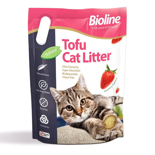 Bioline Tofu Cat Litter 7L  Strawberry Fragrance, Quick Clump
