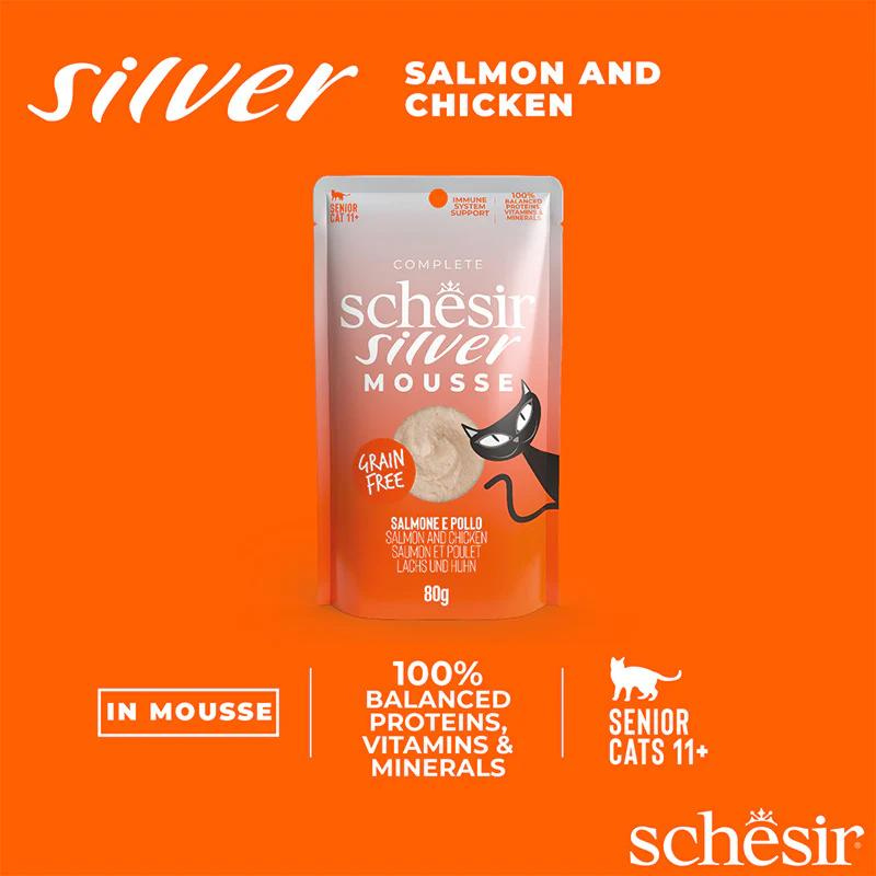 Schesir Silver Senior Cat Mousse Salmon & Chicken 80G