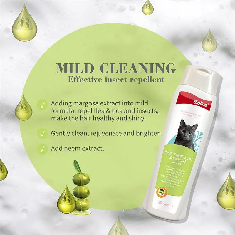 Bioline Insect Repellent Shampoo for Cats 200ml Cat Flea & Bug Protection