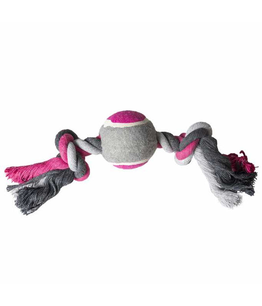 Duvo+ Tug Toy Knotted Cotton with Tennis Ball – 30cm Grey/Pink
