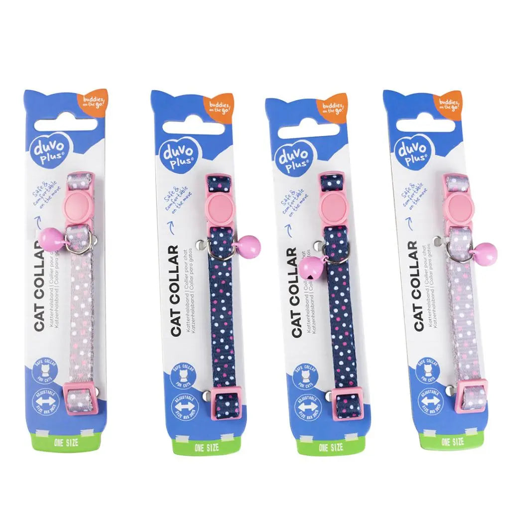 Duvo+ Cat Collar – Blue/Beige Dots – Nylon – Mixed Colors – 20–30 cm x 10 mm