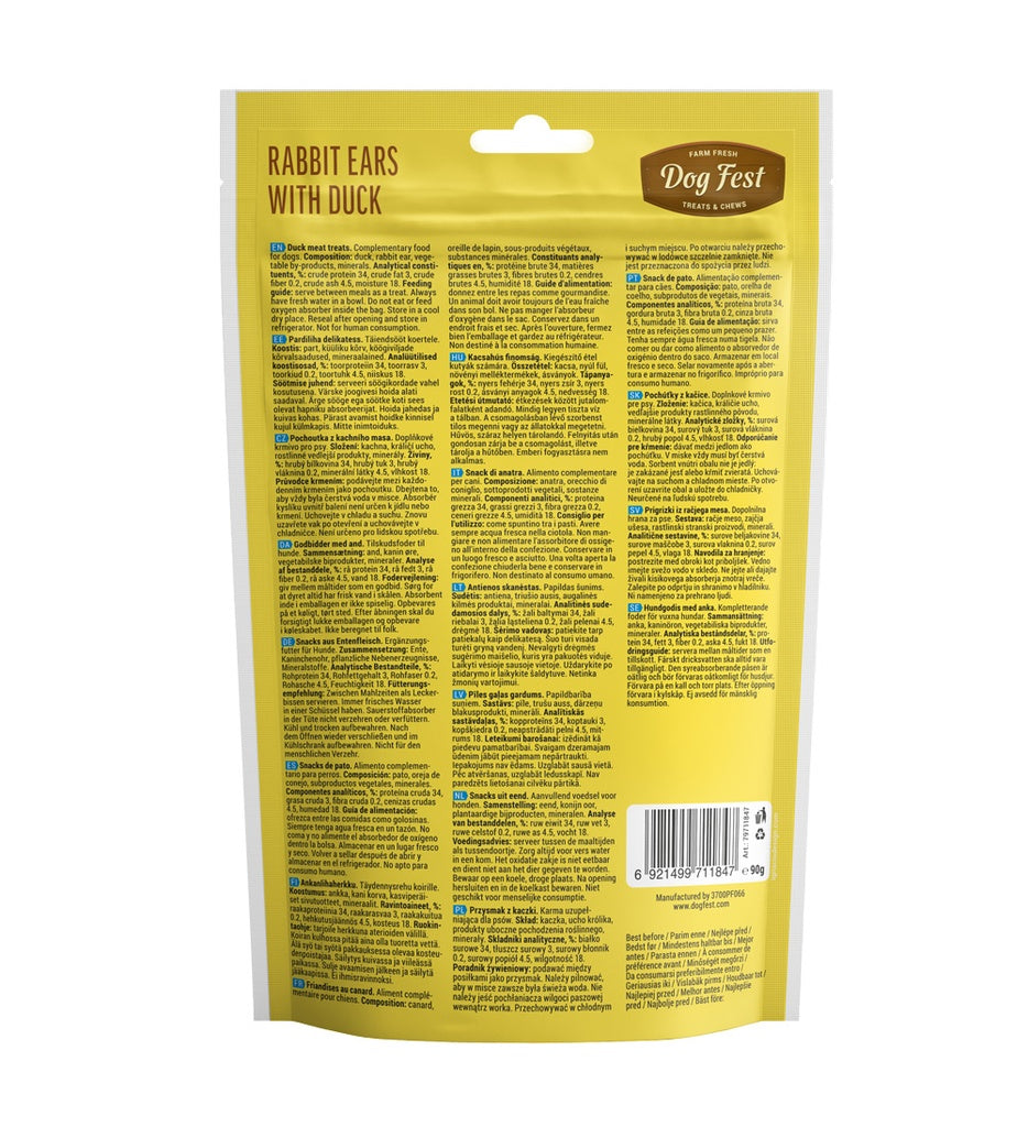 Dog Fest Rabbit Ears with Duck for Adult Dogs – 90g (3.17oz)
