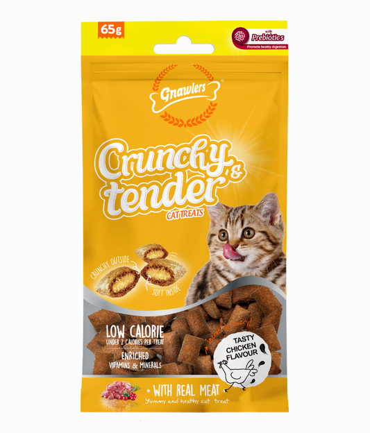Gnawlers Crunchy & Tender Cat Treats – Chicken Flavor 65g
