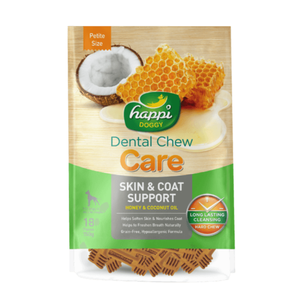 Happi Doggy Dental Chew Care – Skin & Coat Support (2.5") 18pcs, 150g