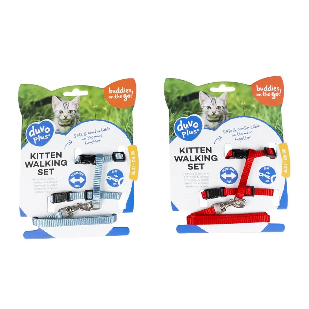 Duvo+ Kitten Walking Set Uni Mixed Colors – Adjustable Cat Harness & Leash 15-25cm / 125cm / 8mm