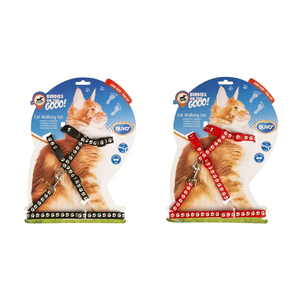 Duvo+ Big Cat Walking Set – Black/Red Paws, 30–50cm, 12mm x 125cm