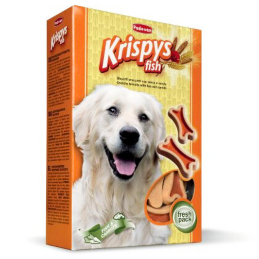 Padovan Krispys Fish Dog Biscuits – 500g Crunchy Omega Snacks