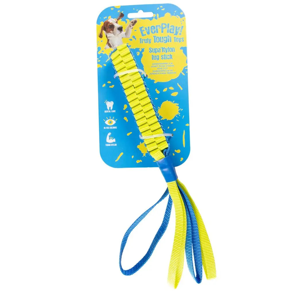 Duvo+ Supa Nylon Tug Stick S – Dog Toy, Blue/Yellow, 50x30cm
