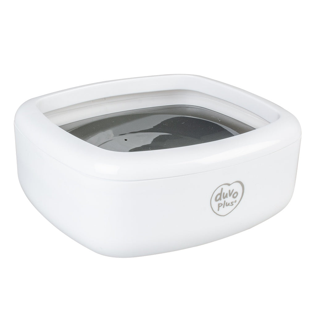 Duvo+ Splash-Proof Square Drinking Bowl 1500ml – White/Grey