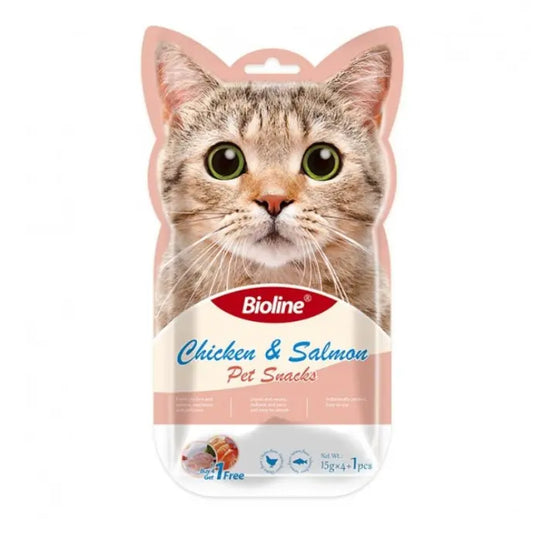 Bioline Cat Treats 5x15g Chicken & Salmon Flavor Snacks