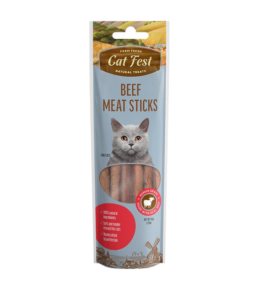 Cat Fest Beef Meat Sticks for Cats – 45g Tasty Chewy Treats