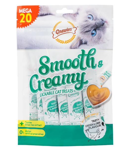 Gnawlers Smooth & Creamy Cat Treats – Chicken & Liver (20x15g)