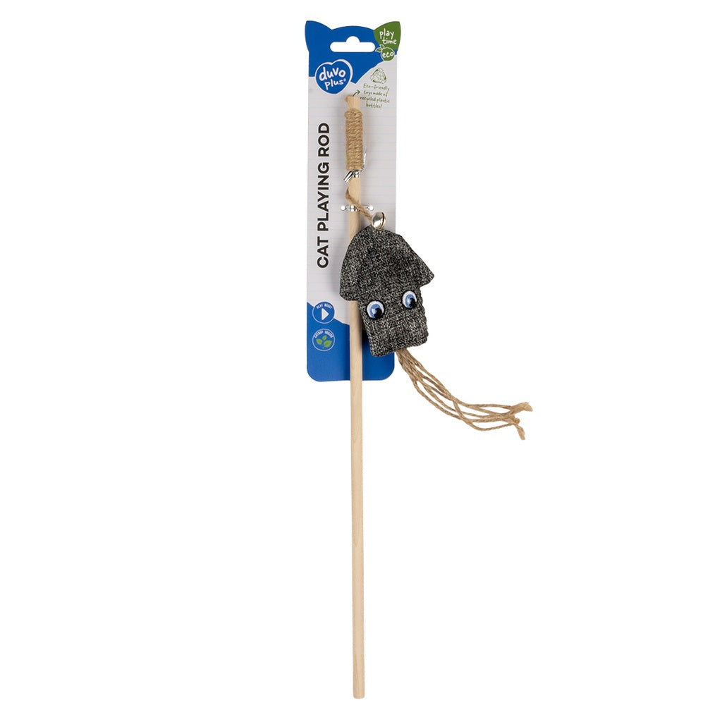 Duvo+ Eco Navy Catnip Rod Toy Squid – 40cm Multicolour