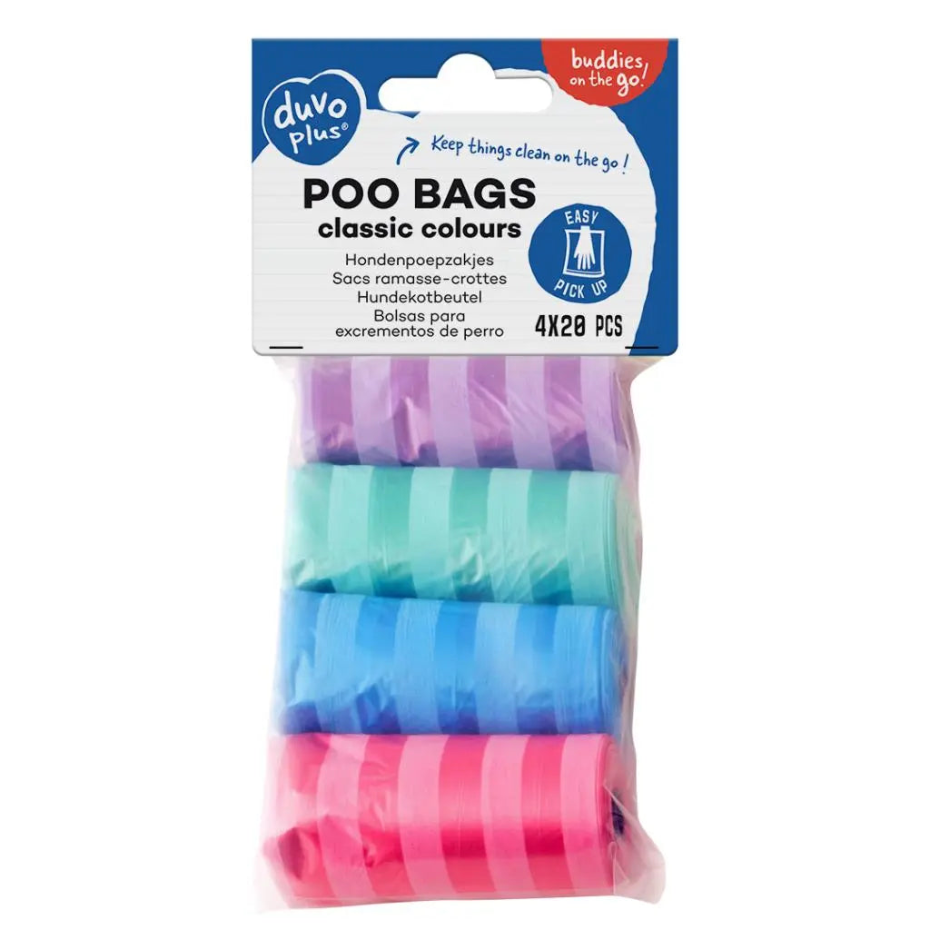 Duvo+ Poo Bags Classic Colour Stripes – Multicolor, 4 x 20 Pcs Waste Bags